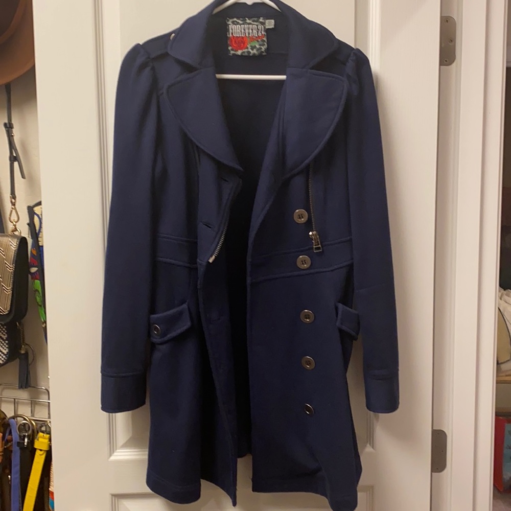 Navy sweatshirt material coat with zippers